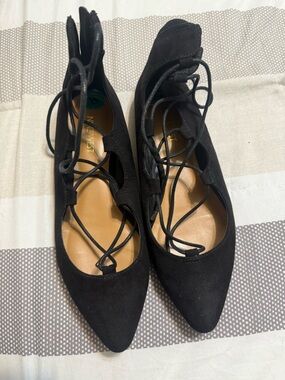 Nine West Black Lace-Up Pointed-Toe Flats Size 8